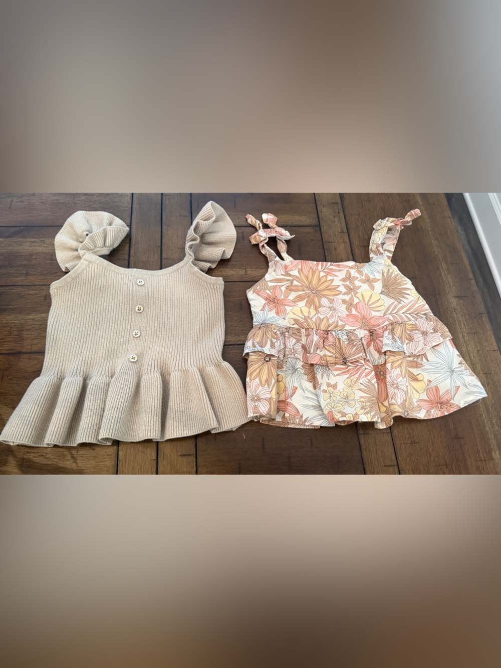 Janie and Jack Tank Tops — Cream Knit & Floral Peach Multi Girl Bundle